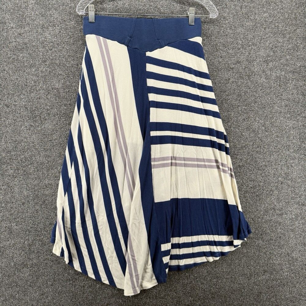 Bordeaux Skirt Small Blue‎ Striped Pull On Hi Low Casual Coastal Comfy Boho 90s - Picture 3 of 9